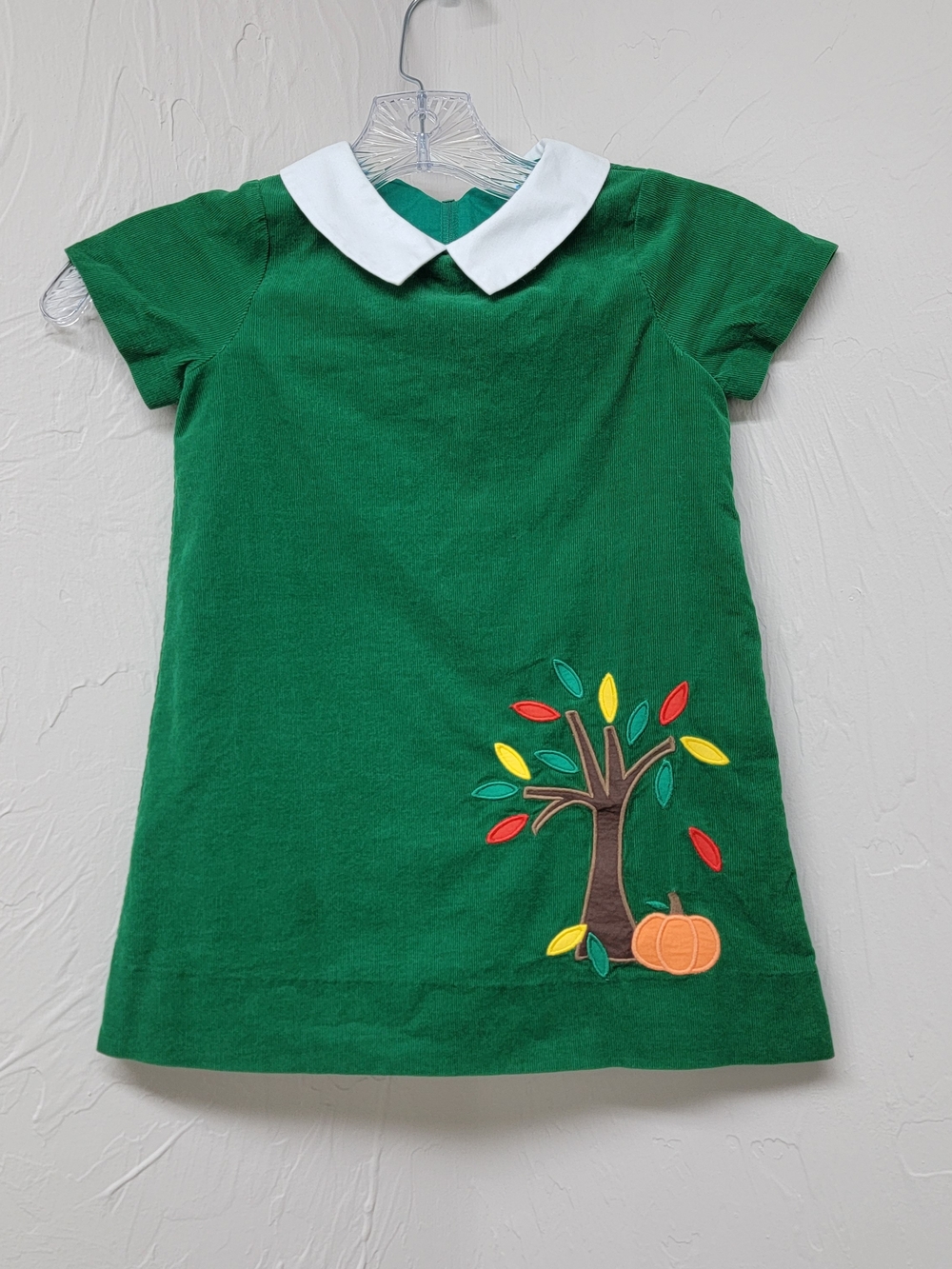 Florence Eiseman Girls Green Fall Autum Pumpkin Corduroy Embroidered Dress 4T